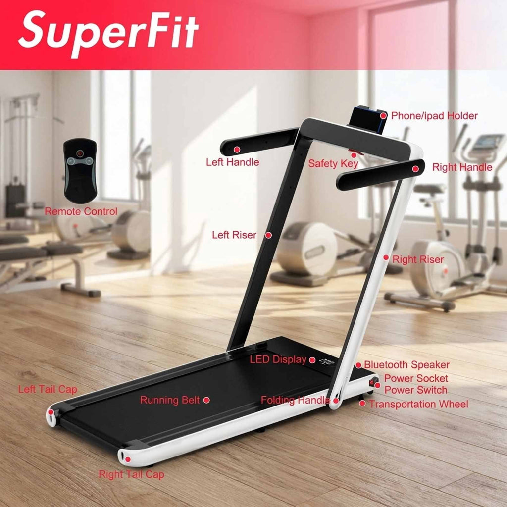 Airfind 2.25 HP 2-in-1 Walk-to-Run Folding Treadmill with App Sync and Audio Console Walking Treadmill for Home Supports 265 lbs, White