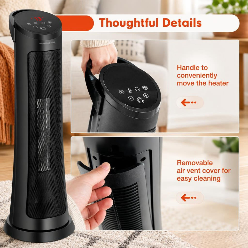 Airfind 1500W PTC Fast Heating Space Heater with Remote Control, ABS PP PA66 PC steel Frame, 10 x 10 x 29(L x W x H) Length of Footprint, Black