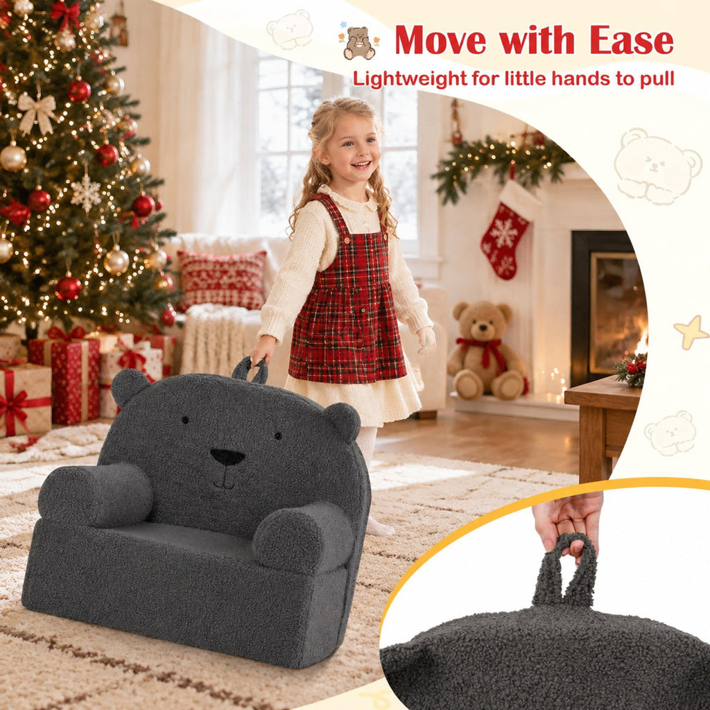 Airfind Kids Bear Sofa Toddler Foam Couch with Soft Fleece Fabric Cover, Teddy Fleece Fabric Frame, for 3+ years old, 20 x 16 x 18 Footprint