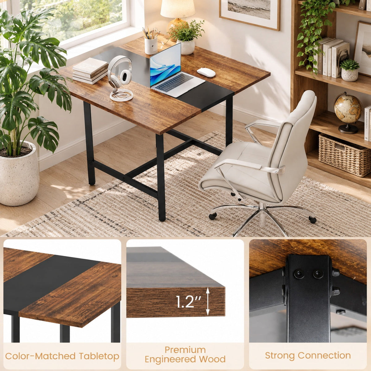 Airfind 39.5 Inches Square Conference Table Meeting Room Table with Thickened Tabletop, 200 lbs Capacity, Engineered Wood Metal Frame, Brown