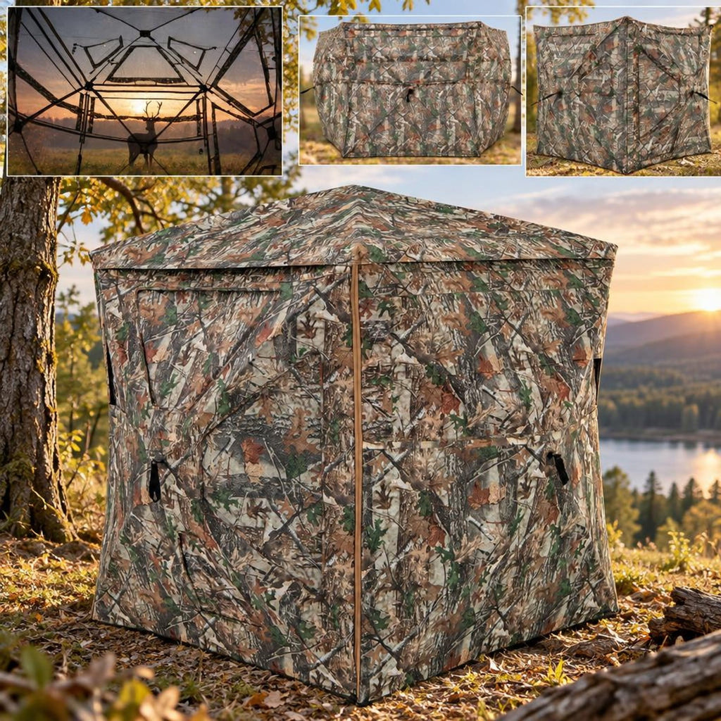 Airfind 5-IN-1 Detachable Hunting Blind for 2-3 People with Skylight, 150D Oxford Fabric PU Coating Fiberglass Pole Frame, Camouflage