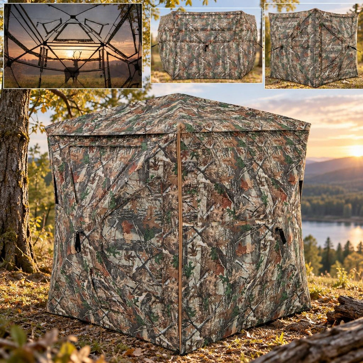 Airfind 5-IN-1 Detachable Hunting Blind for 2-3 People with Skylight, 150D Oxford Fabric PU Coating Fiberglass Pole Frame, Camouflage