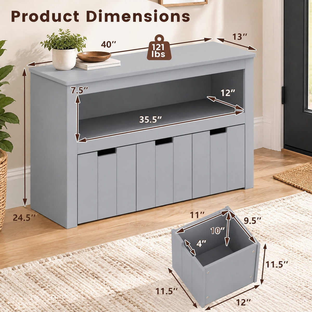 Airfind Kid Toy Storage Cabinet Drawer Chest with Wheels and Large Storage Cube Shelf, 110 lbs Capacity, MDF Frame, Gray