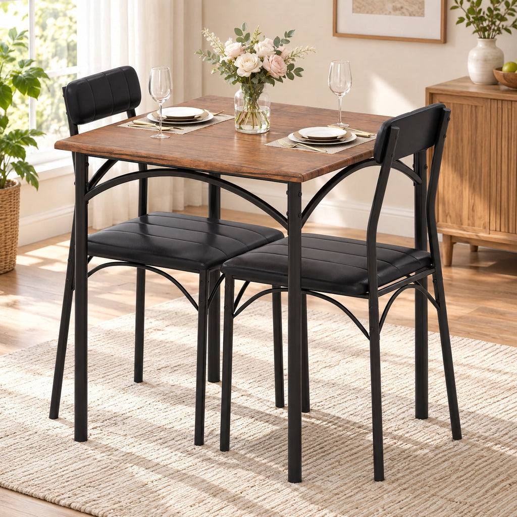 Airfind 3-Piece Dining Table Set Square Kitchen Table and 2 Chairs for Dining Room, 220 lbs Capacity, MDF Frame, 29 x 29 x 30 Footprint, Brown