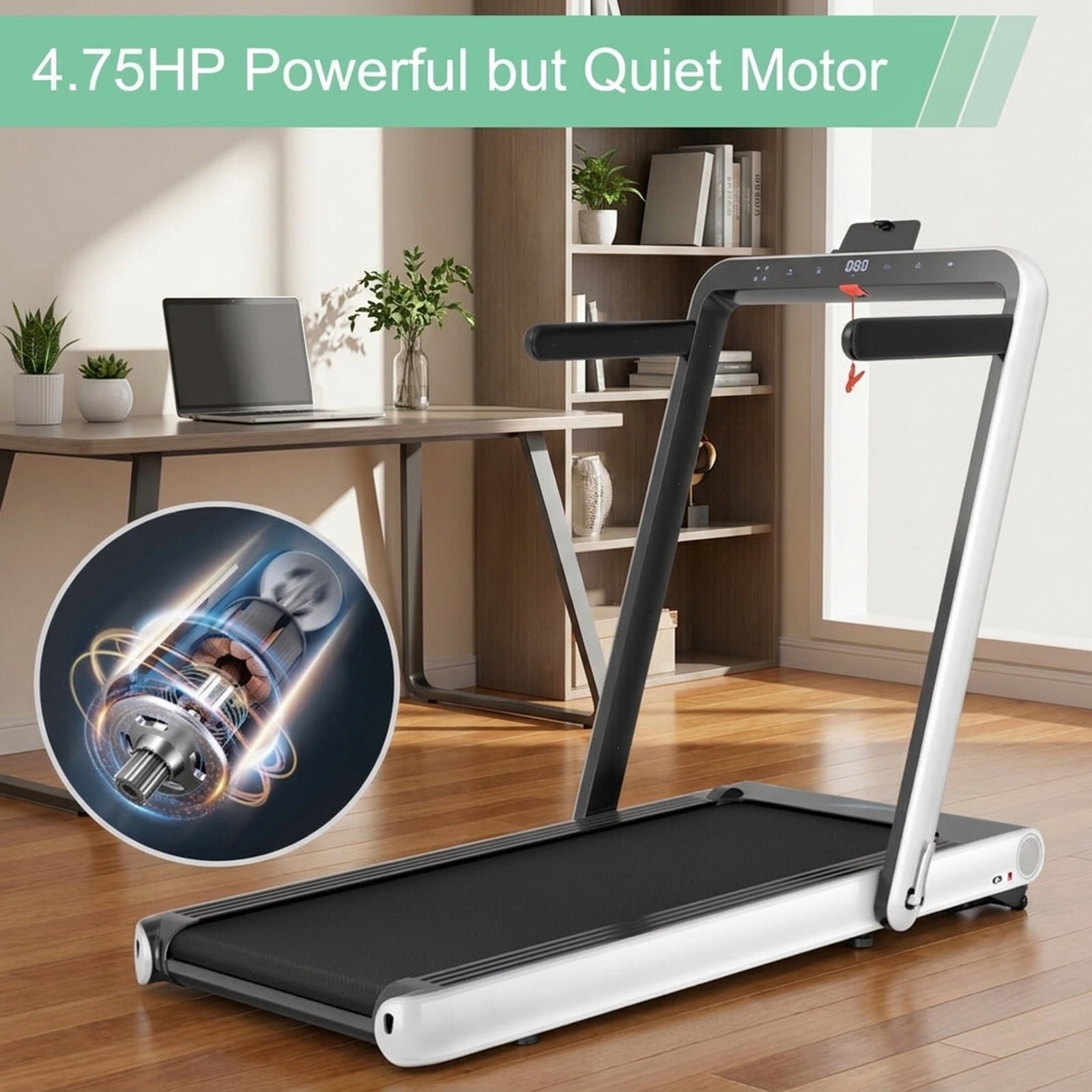 Airfind 4.75HP 2-in-1 Walk-to-Run Folding Treadmill with APP Sync, White