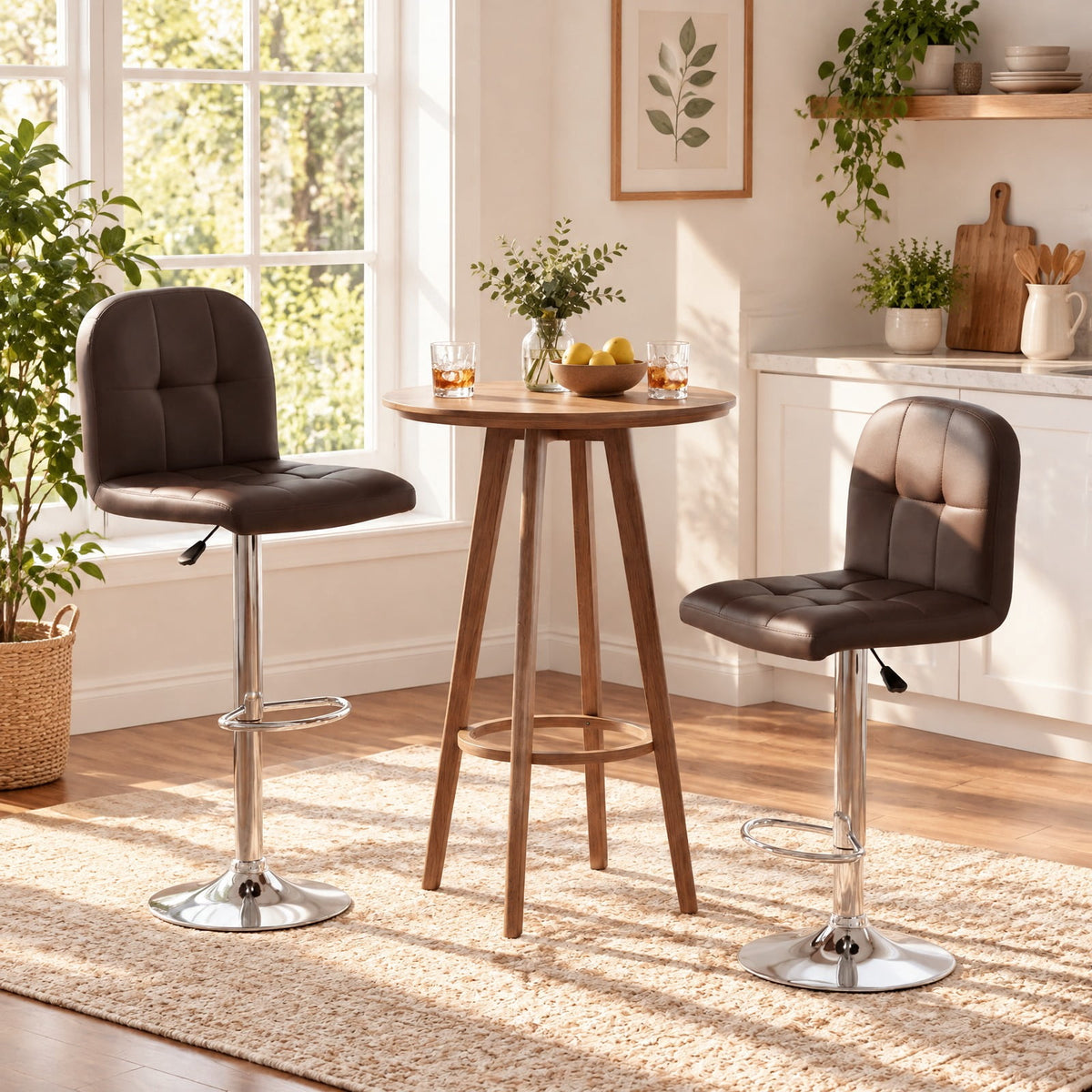 Airfind Swivel Bar Stools Set of 2 with Footrests and Metal Base, 250 lbs Capacity, Faux Leather Sponge Metal Plywood Frame, Brown