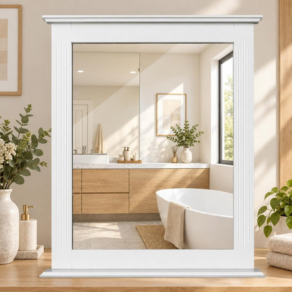 Airfind Wall-Mounted Multipurpose Vanity Mirror with Shelf, MDF Frame, 22.5 x 5 x 27 Footprint, White