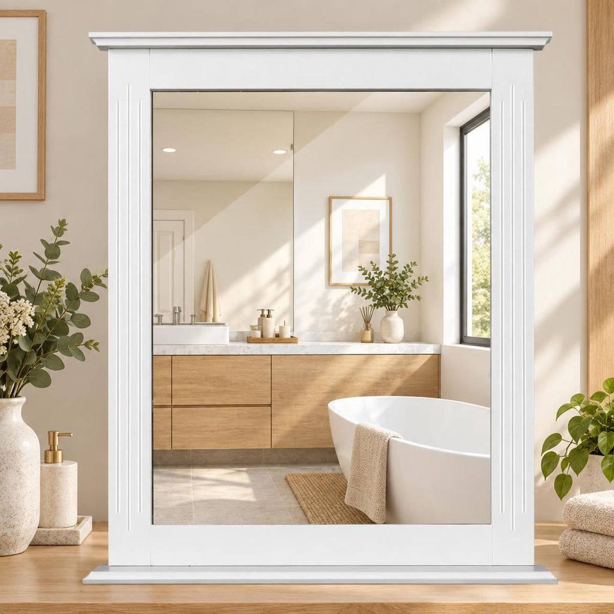 Airfind Wall-Mounted Multipurpose Vanity Mirror with Shelf, MDF Frame, 22.5 x 5 x 27 Footprint, White