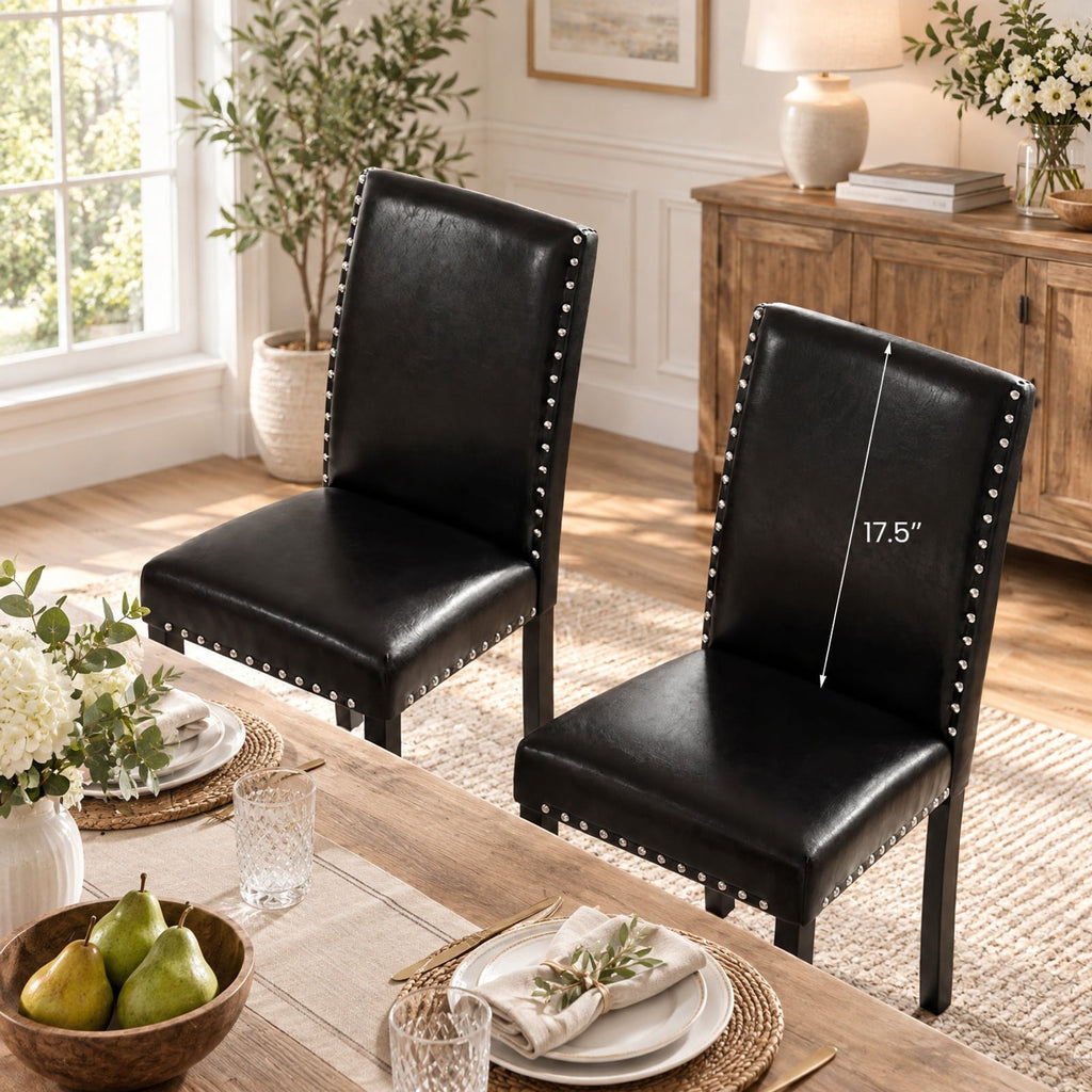 Airfind Set of 2 Dining Chairs with Solid Rubber and Wood Legs, Chair 400 lbs Capacity, Rubber Wood Bent Wood PVC Leather Sponge MDF Frame, Wood