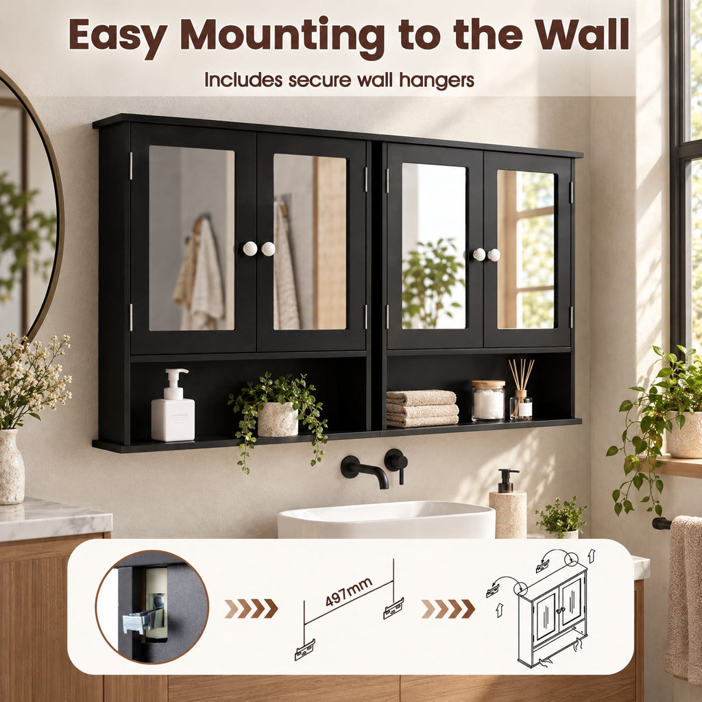 Airfind Double Door Wall-Mounted Bathroom Mirror Cabinet with Storage Shelf, 44 lbs Capacity, Engineered Wood Frame, 20in x 3.5in x 16in Footprint