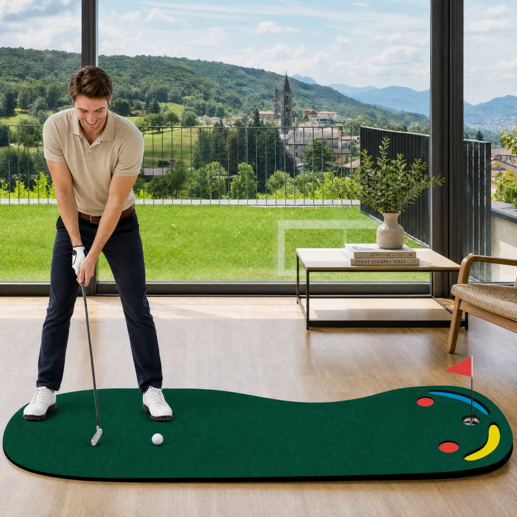 Airfind Golf Putting Green Set for Indoor Outdoor Use, Practice Putting Mat with Training Cup Flag and Ball Ramp for Home Office