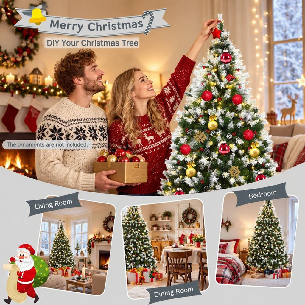 Airfind Pre-Lit Hinged Lifelike Lush Artificial Christmas Tree with PVC Tips-7.5 Feet, PVC metal Frame, 6ft x 3.6ft/7.5ft x 4.2ft/9ft x 4.7ft Footprint