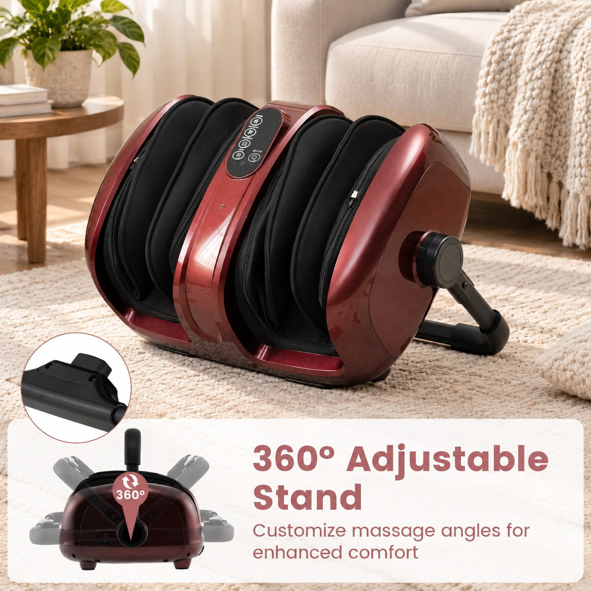 Airfind Foot and Calf Massager with Heat for Blood Circulation Pain Relief, ABS Frame, 23 x 18 x 9 Footprint, Red