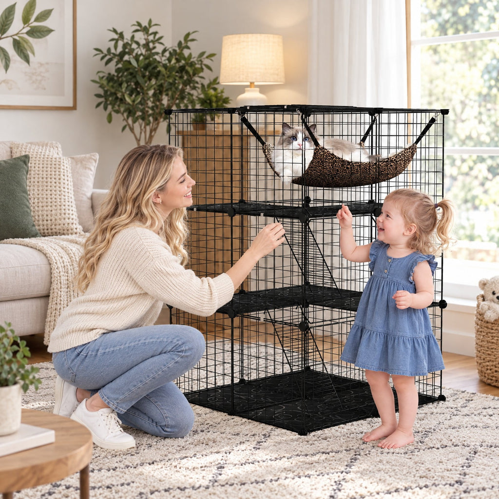 Airfind Indoor Cat Cage 3-Tier Cat Enclosure Detachable Metal Wire Kennel, 5 kg Capacity, PP Frame, 29.1 Inch x 29.1 Inch x 42.1 Inch Footprint, Black