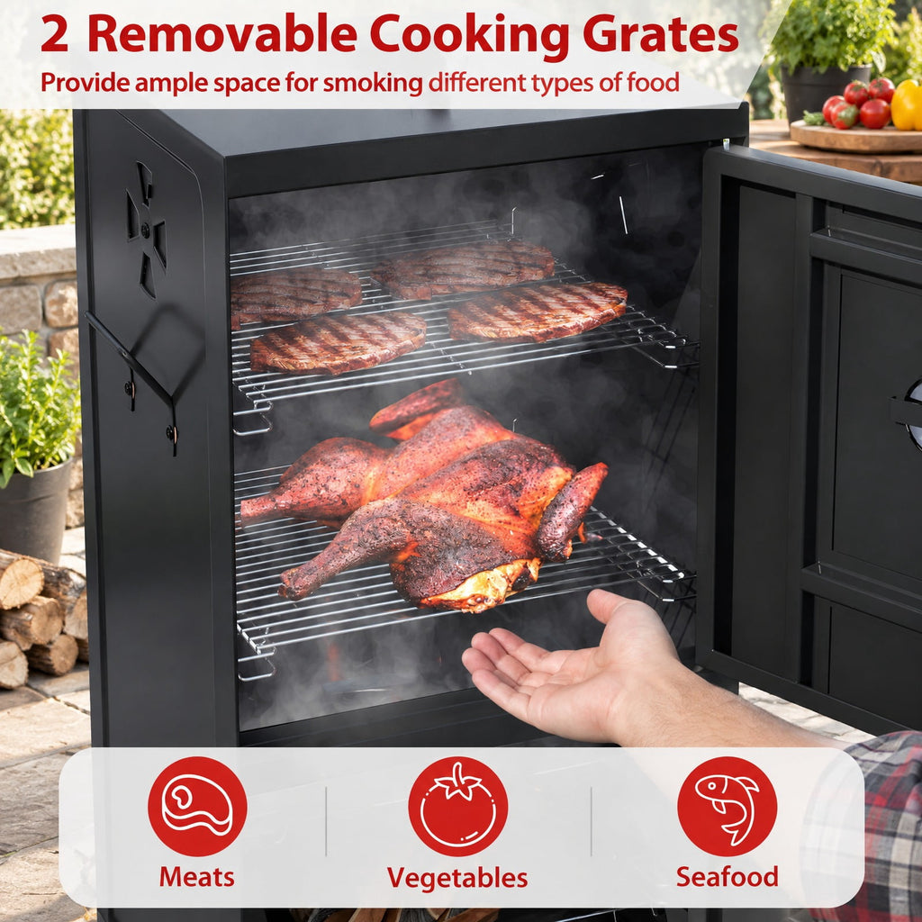 Airfind Vertical 2-Tier Outdoor Barbeque Grill with Temperature Gauge, Metal Frame, 19 x 18 x 40/48 x 45 x 102 cm Footprint, Black