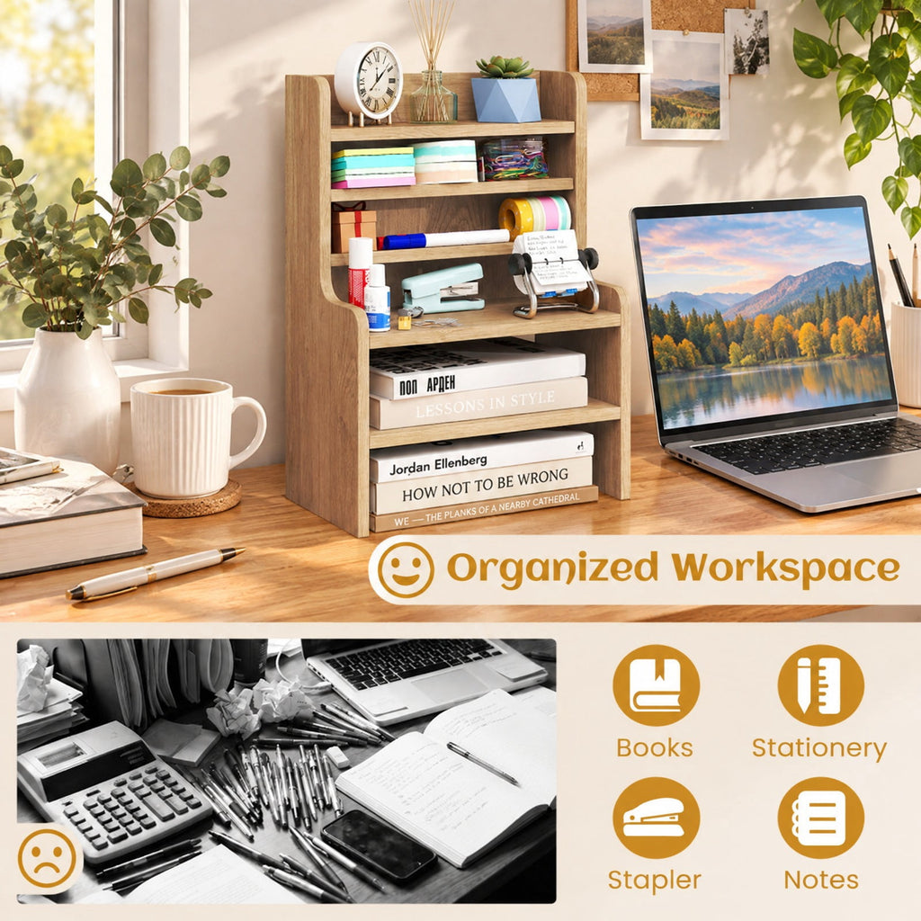 Airfind Desktop Organizer 6-Tier Mini Storage Rack with 2 Removable Shelves, 55 lbs Capacity, Engineered Wood Frame, 12 x 6.5 x 16.5 Footprint