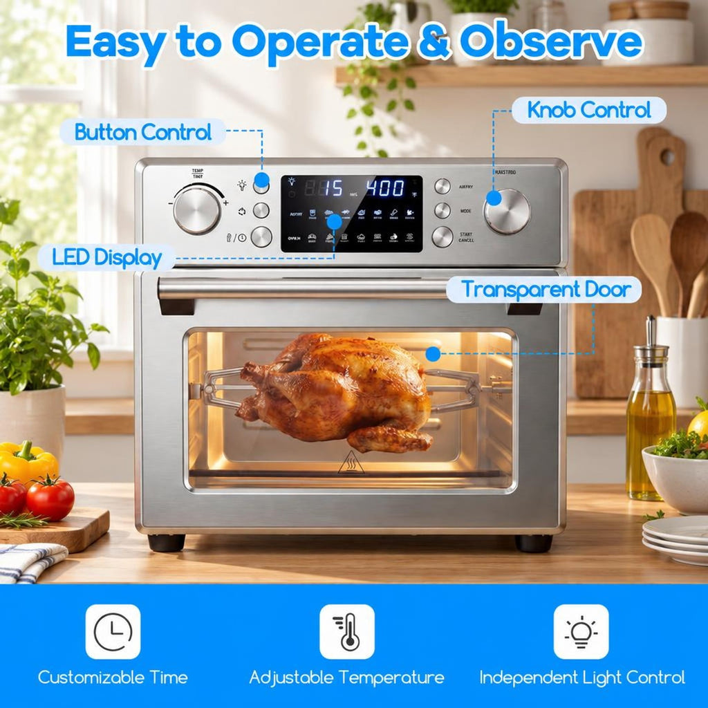 Airfind Stainless Steel Countertop Convection Oven with Bake, Stainless Steel Galvanized Metal Frame, 26 Qt/25 L Capacity, Silver