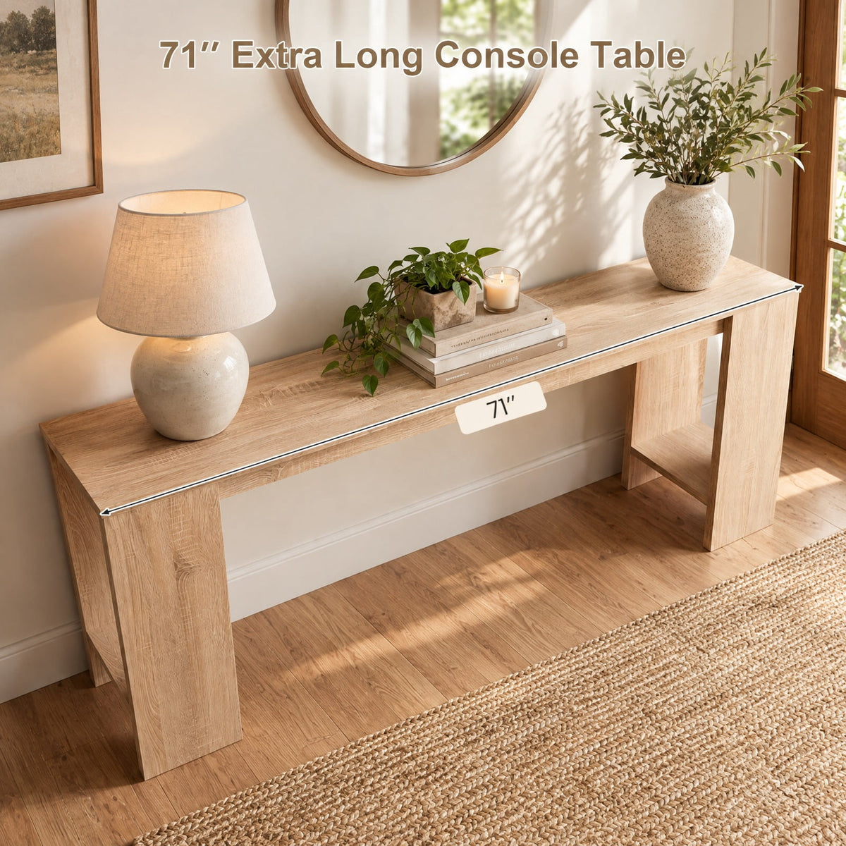 Airfind 71 Inches Long Console Table with Storage for Hallway, 135 lbs Capacity, Engineered Wood Frame, 71 Inch x 12 Inch x 34 Inch Footprint, Natural