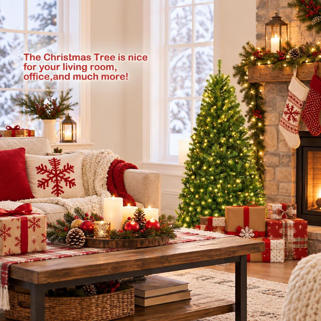 Airfind Artificial Premium Hinged Christmas Tree-4 ft, PVC Frame, 0.9in x 1.6in x 2in Footprint, Green Adapter: UL-certified