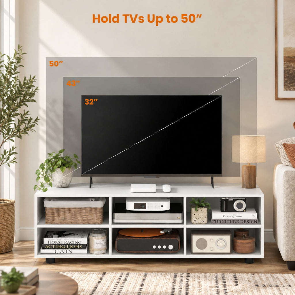 Airfind TV Stand for TV up to 55 Inch with 6 Storage Compartments, 135 lbs Capacity, Engineered Wood MDF Frame, 45 Inch x15.5 Inch x 13.5 Inch Footprint, White