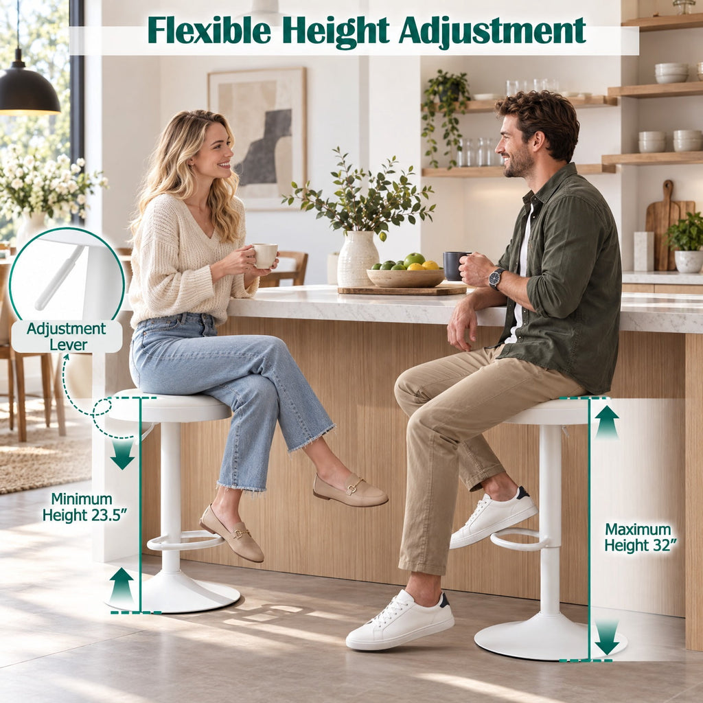 Airfind Set of 4 Kitchen Bar Stools with Height Adjustment Padded Seat and D-Shaped Footrest, 330 lbs Capacity, Metal Sponge Fabric Frame, White