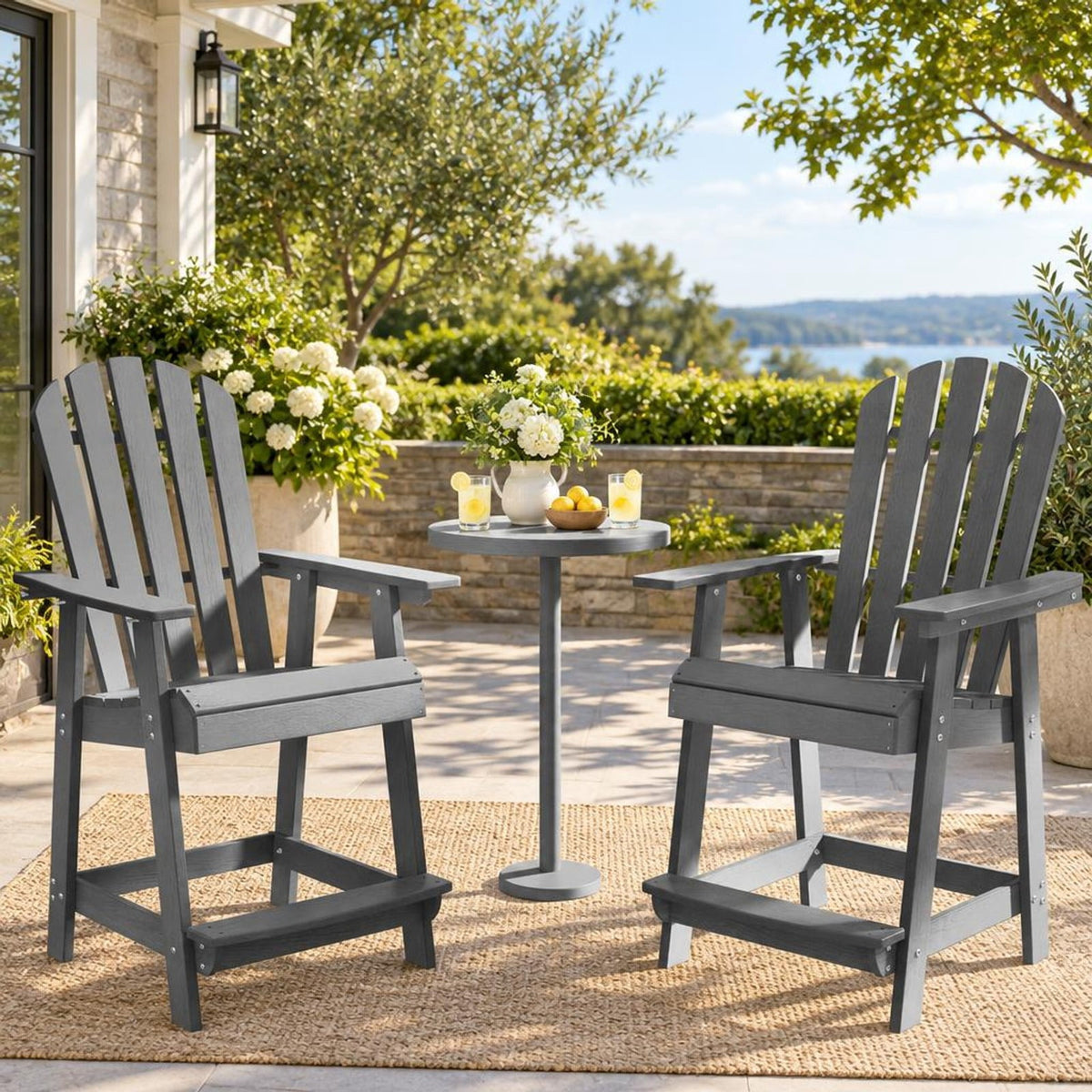 Airfind HDPE Patio Lounge Chair with Armrests and Footrest and Faux Wood Grain Finish for Indoor and Outdoor Backyard Use, Gray