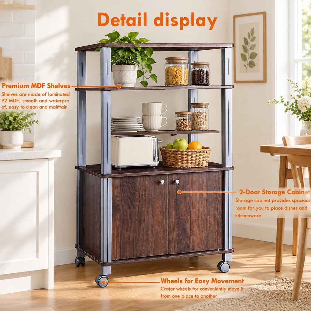 Airfind Microwave Rack Stand Rolling Storage Cart, P2 MDF Frame, 23.5 x 15.5 x 38.5 Footprint, Walnut