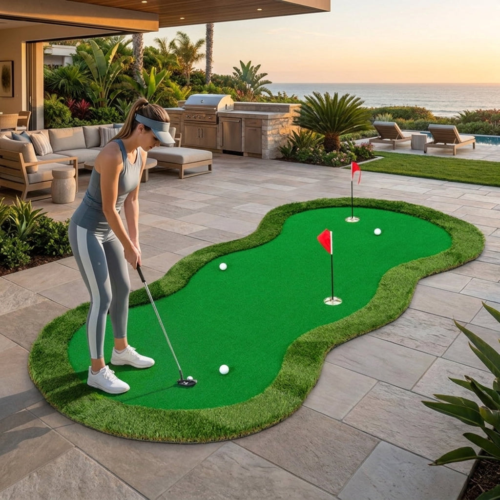 Airfind Foldable Golf Chipping Mat with realistic turf and multiple target holes for backyard practice plus portable case and easy roll-up storage, Green