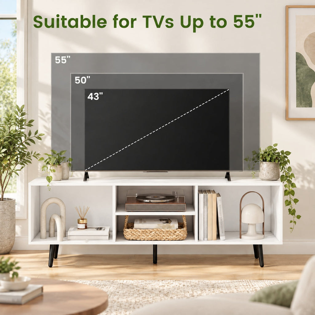 Airfind 47.5 Inches TV Stand for 55-Inch TV with Compartments and Metal Legs, 132 lbs Capacity, Engineered Wood MDF Metal Frame, White