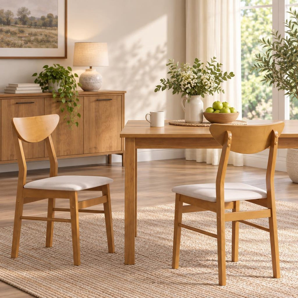 Airfind Set of 2 Upholstered Dining Chairs with Curved Backrest and Rubber Wood Frame, 330 lbs Capacity, Rubber Wood Frame, Natural
