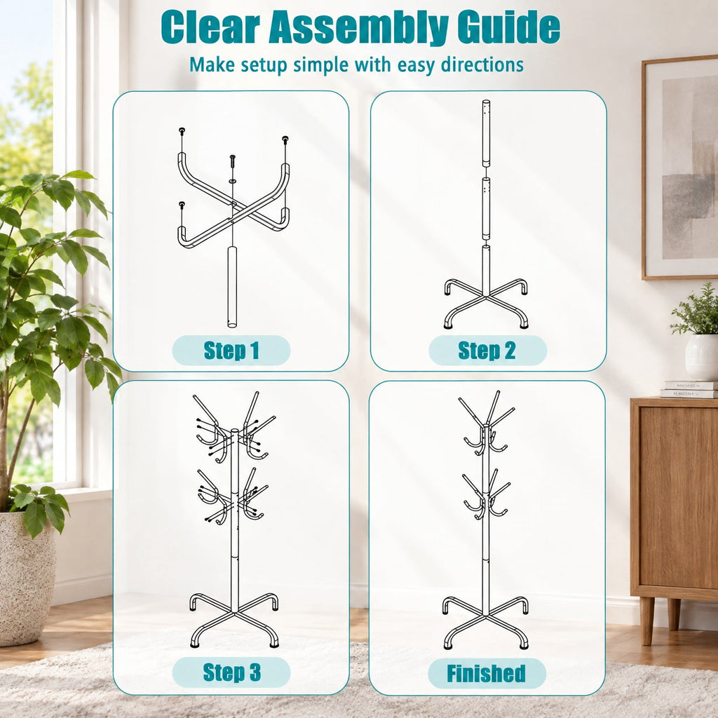 Airfind Metal Coat Rack Freestanding with 16 Hooks and 4 Legs for Entryway Office Bedroom, 6.5 lbs Capacity, Metal, 22 Inch x 22 Inch x 70 Inch