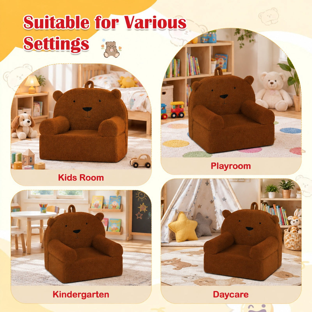 Airfind Kids Bear Sofa Toddler Foam Couch with Soft Fleece Fabric Cover, Teddy Fleece Fabric Frame, for 3+ years old, 20 x 16 x 18 Footprint