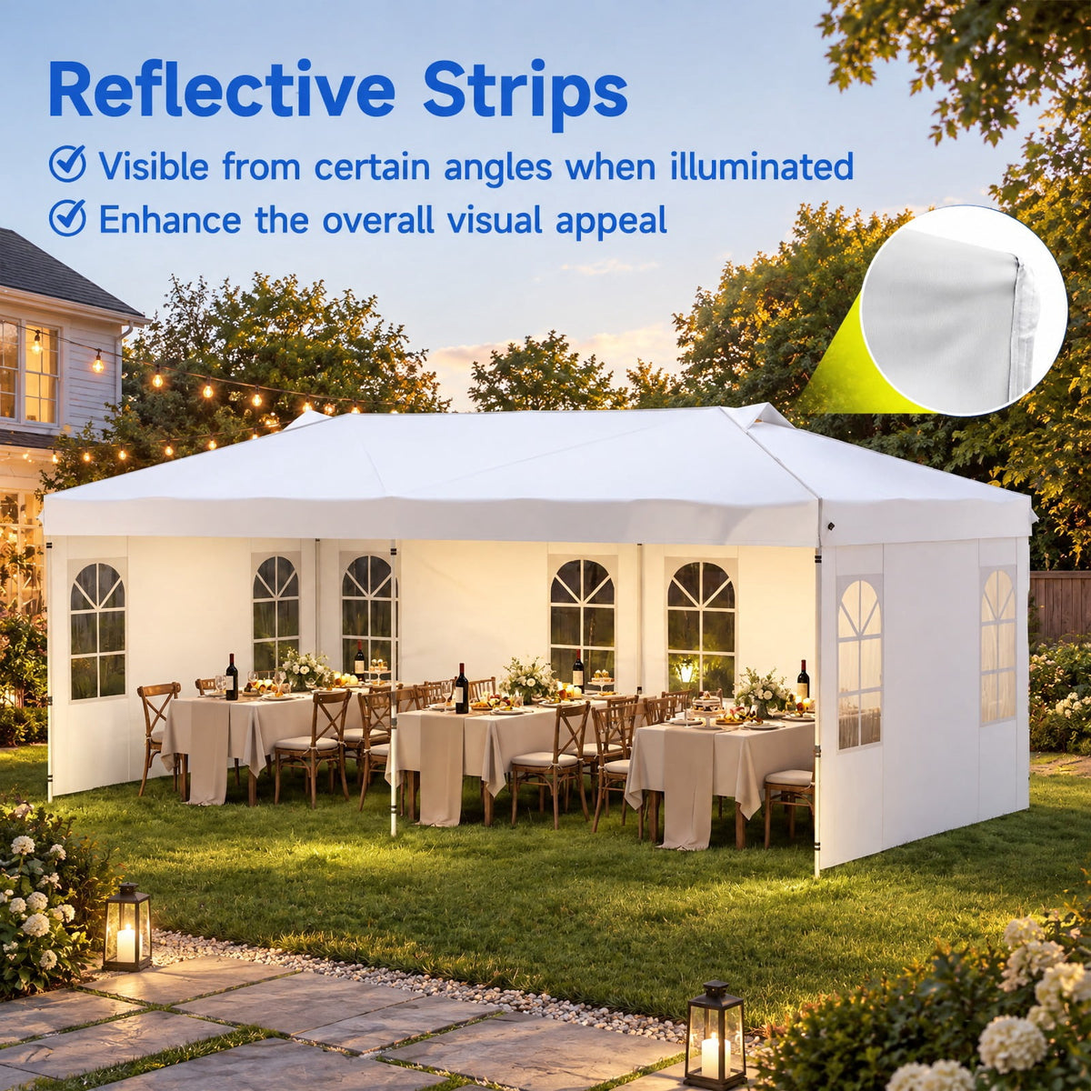 Airfind 10 x 20 FT Pop Up Canopy Tent with 6 Sidewalls and Adjustable Height, PE Metal Fabric Frame, 20 x 10 x 8.5/8.2/7.9 ft Footprint, White