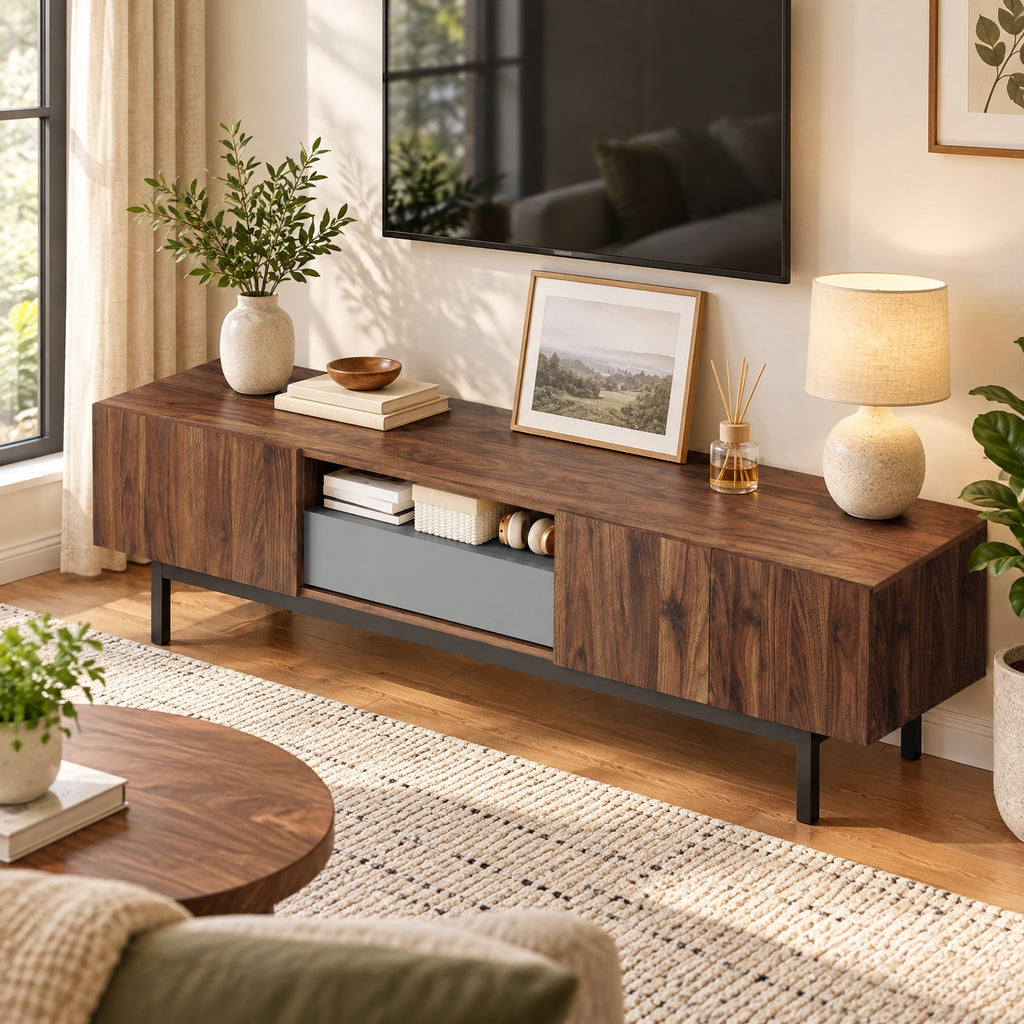 Airfind Modern Mid Century TV Cabinetfor TVs up to 82 with Drawer, 200 lbs Capacity, Engineered Wood MDF Metal Frame, 71 x 16.5 x 20 Footprint