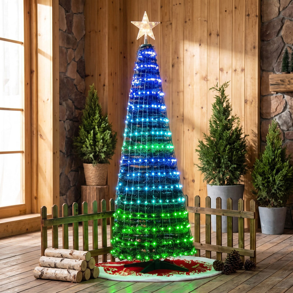 Airfind 6.2 Feet Pop-up Lighted Christmas Tree with 282 RGB LED Lights, PVC PP steel Frame, 2 x 6.2 ft Footprint, Green