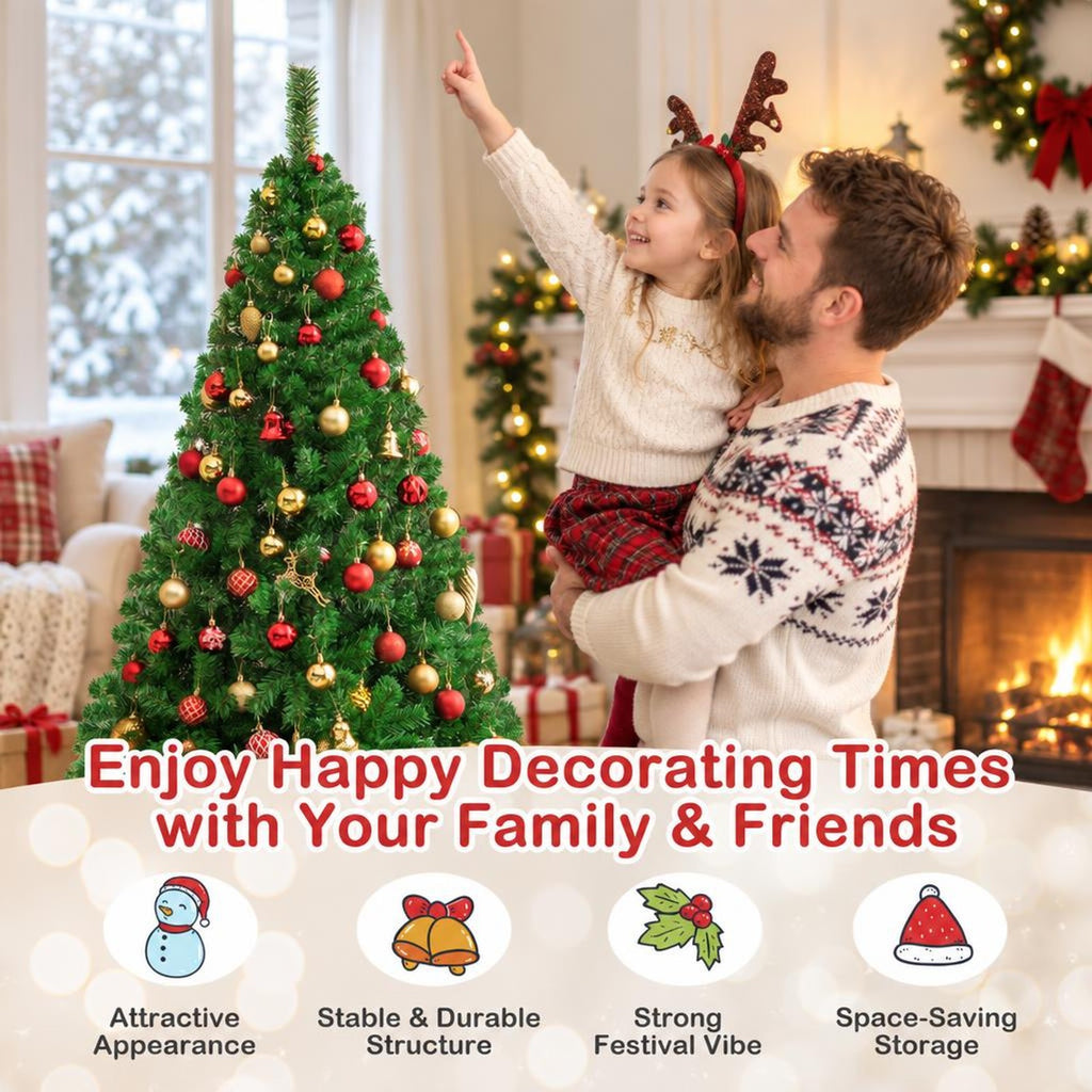 Airfind Artificial PVC Christmas Tree with Solid Metal Stand-6 ft, PVC Blade width: 2.4 Inch Frame, Green The material of stand: Metal