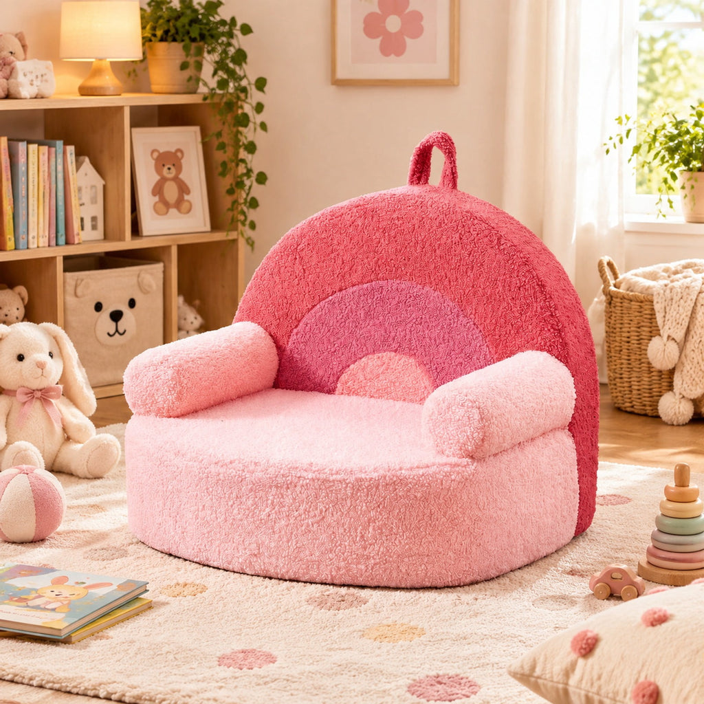 Airfind Kids Sofa Toddler Foam Couch with Soft Fleece Fabric Cover, Teddy Fleece Fabric Frame, for 3+ years old, 21.5in x 17.5in x 17.5in Footprint