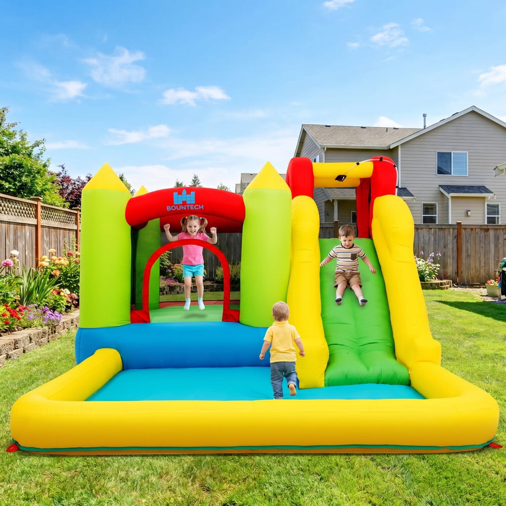 Airfind Outdoor Inflatable Bounce House with 480W Blower, Long Water Slide, Climbing Wall and Splash Pool, 138in x 110in x 75in Wet Dry Combo for Kids 3-10