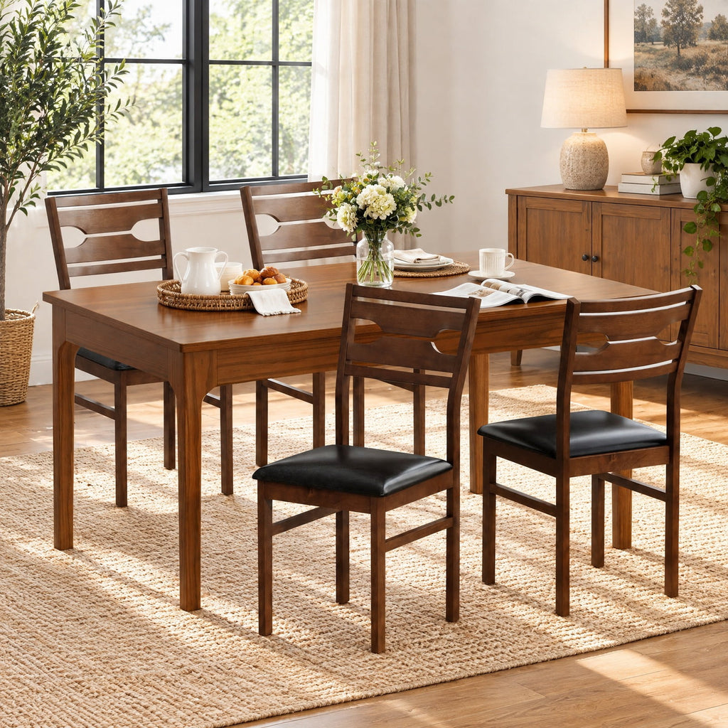 Airfind Wooden Dining Chair Set of 2 with PU Leather Padded Seat and Rubber Wood Frame, 285 lbs Capacity, Rubber Wood Frame, Walnut