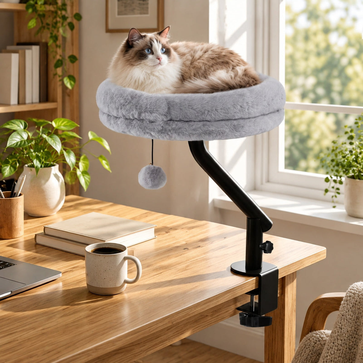 Airfind 360¡ã Rotating Cat Desk Bed for Indoor Cats with Removable Perch, 13.5 Inch X 3.5 InchOverall Height 15.5 InchWeight for Convenient Everyday Use, Gray