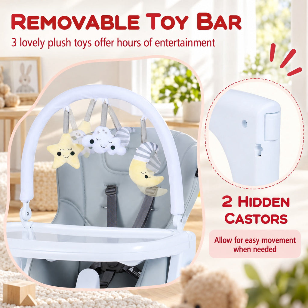 Airfind Foldable Baby High Chair with Adjustable Height and Relining Seat, 15 kg Capacity, Metal PP PU Frame, for 6-36 Months, Light Gray