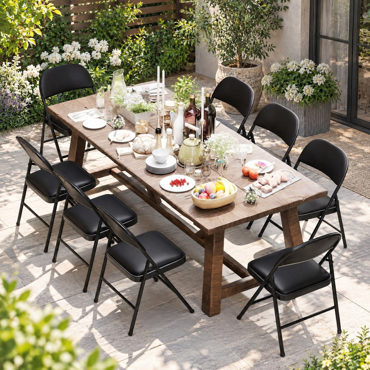 Airfind 4 Pack Folding Chairs with Metal Frame and PVC Leather for Indoor Outdoor, 330 lbs Capacity, Metal PVC Sponge MDF Frame, Black