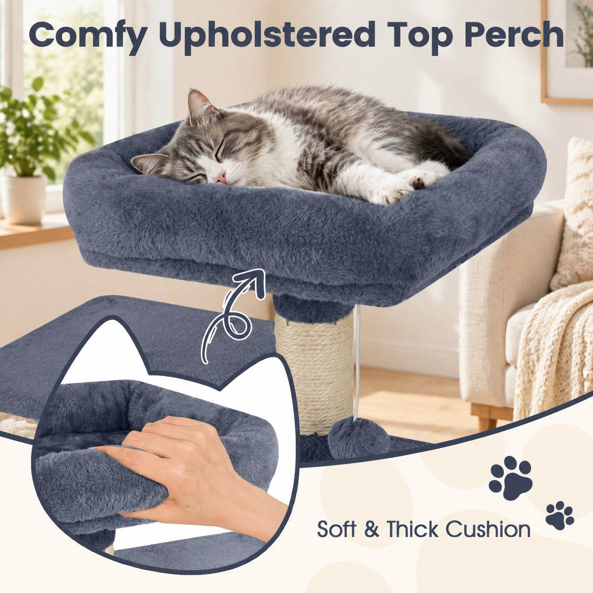 Airfind 58 Multi-Level Cat Tree Soft Plush Cat Tower with Padded Top Perch, PP Cotton Fabric Sisal Engineered Wood Overall Height 58 Base Frame