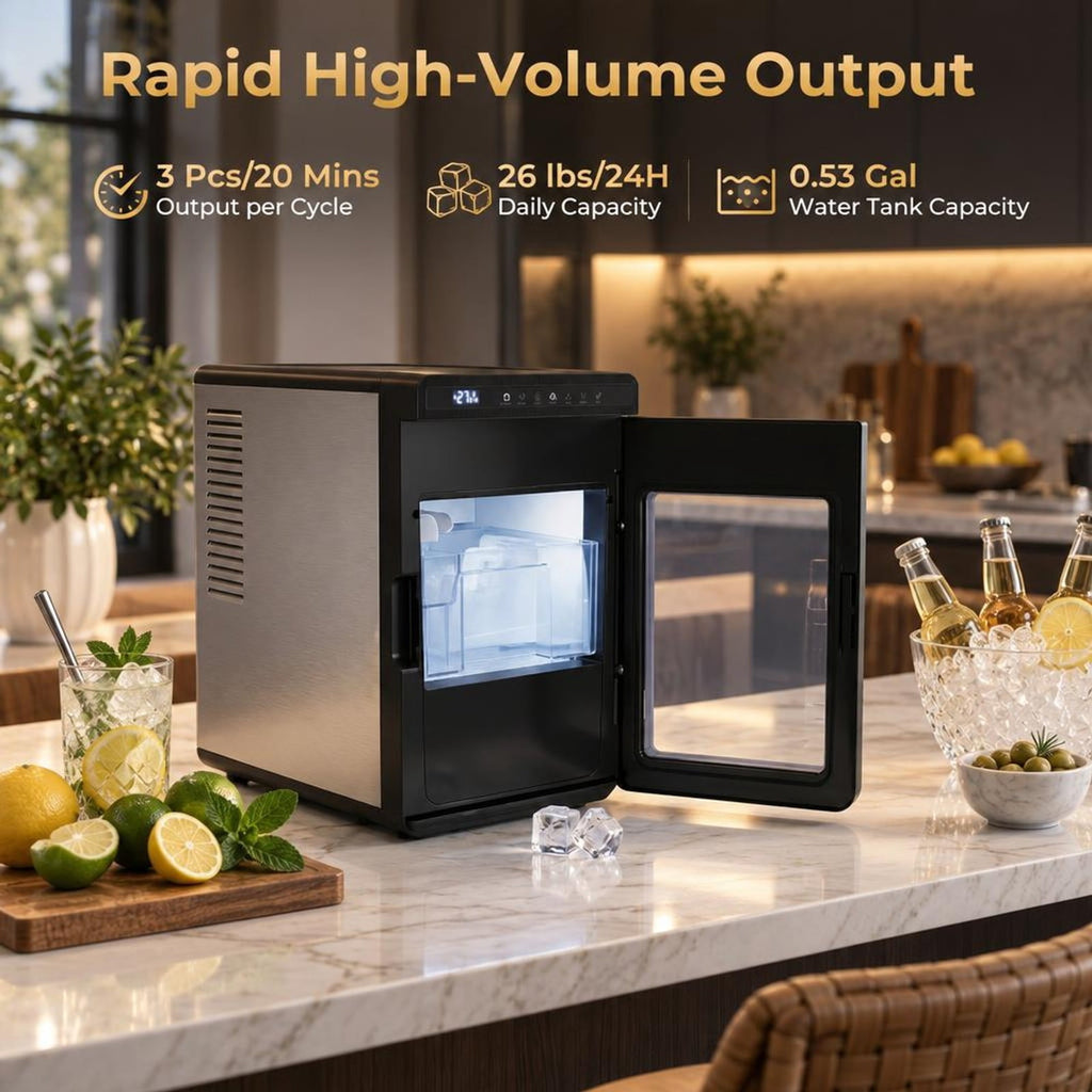 Airfind Clear Ice Cube Maker Countertop 1.6 Inches Large Square Ice Cubes, ABS Stainless Steel Frame, Silver