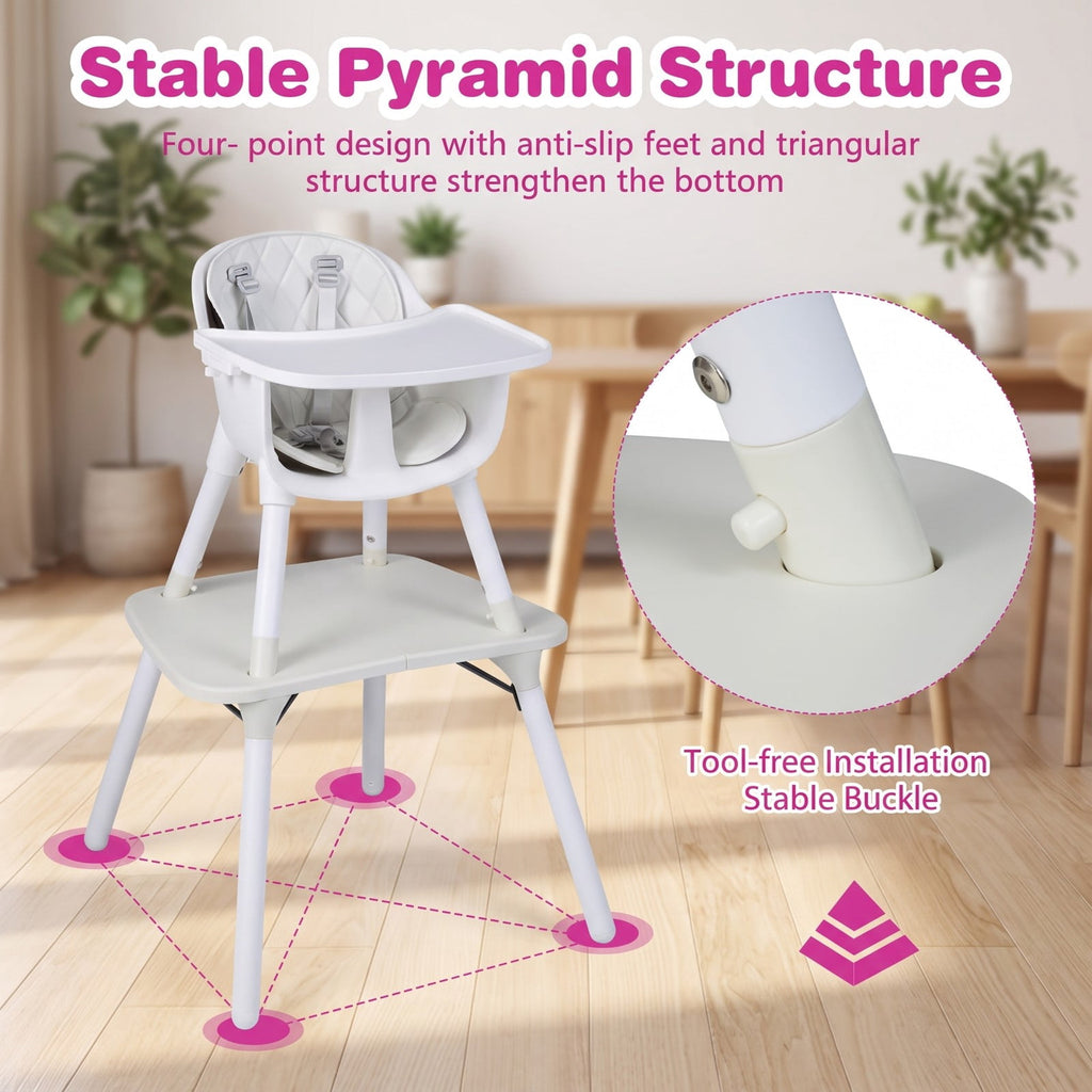 Airfind 4-in-1 Baby Convertible Toddler Table Chair Set with PU Cushion, 33 lbs Capacity, PU PP metal Frame, for 6-36 months, Cream