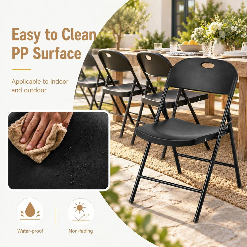 Airfind Set of 6 Foldable Plastic Chairs with Ergonomic Backrest, 330 lbs Capacity, PP Metal Frame, 20.5 Inch x 13.5 Inch x 30.5 Inch Footprint, Black