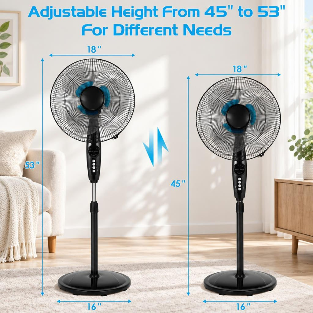 Airfind 16 Inches Adjustable Height Fan with Quiet Oscillating Stand for Home and Office, PP iron Frame, Black