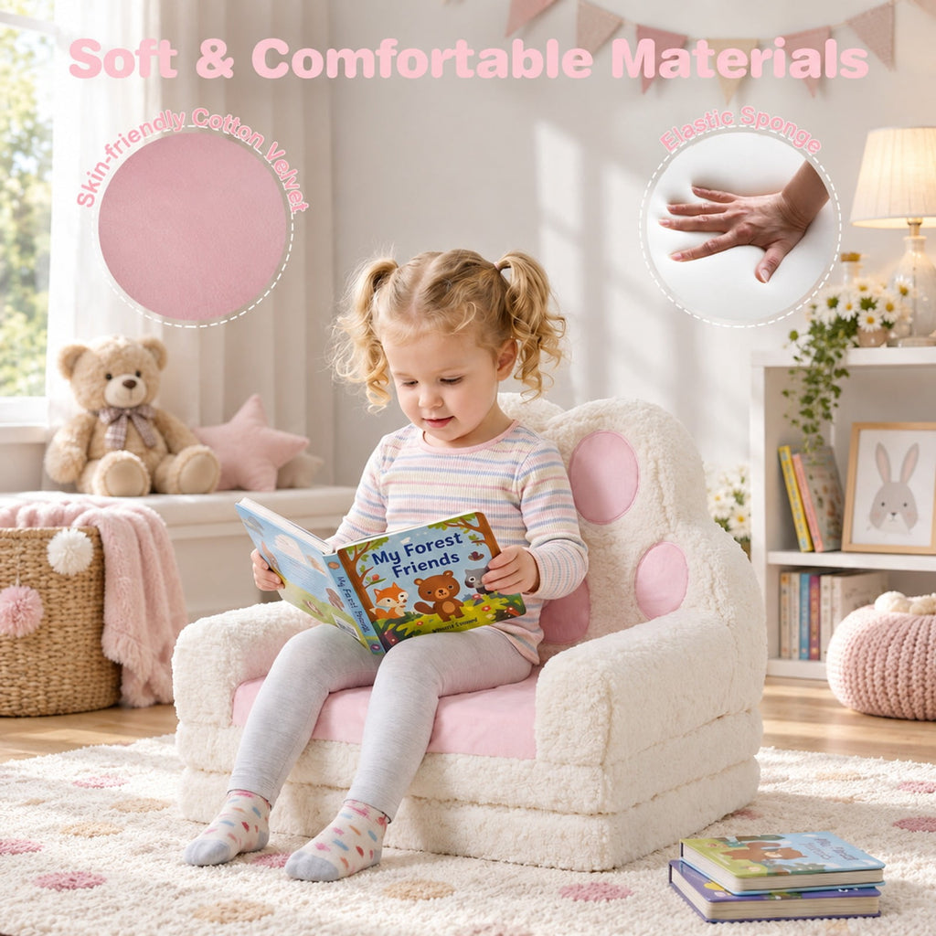 Airfind 2-in-1 Convertible Kids Sofa to Lounger with Removable Cover, Cotton Velvet Sponge Frame, for 18-36 Months Old, Pink