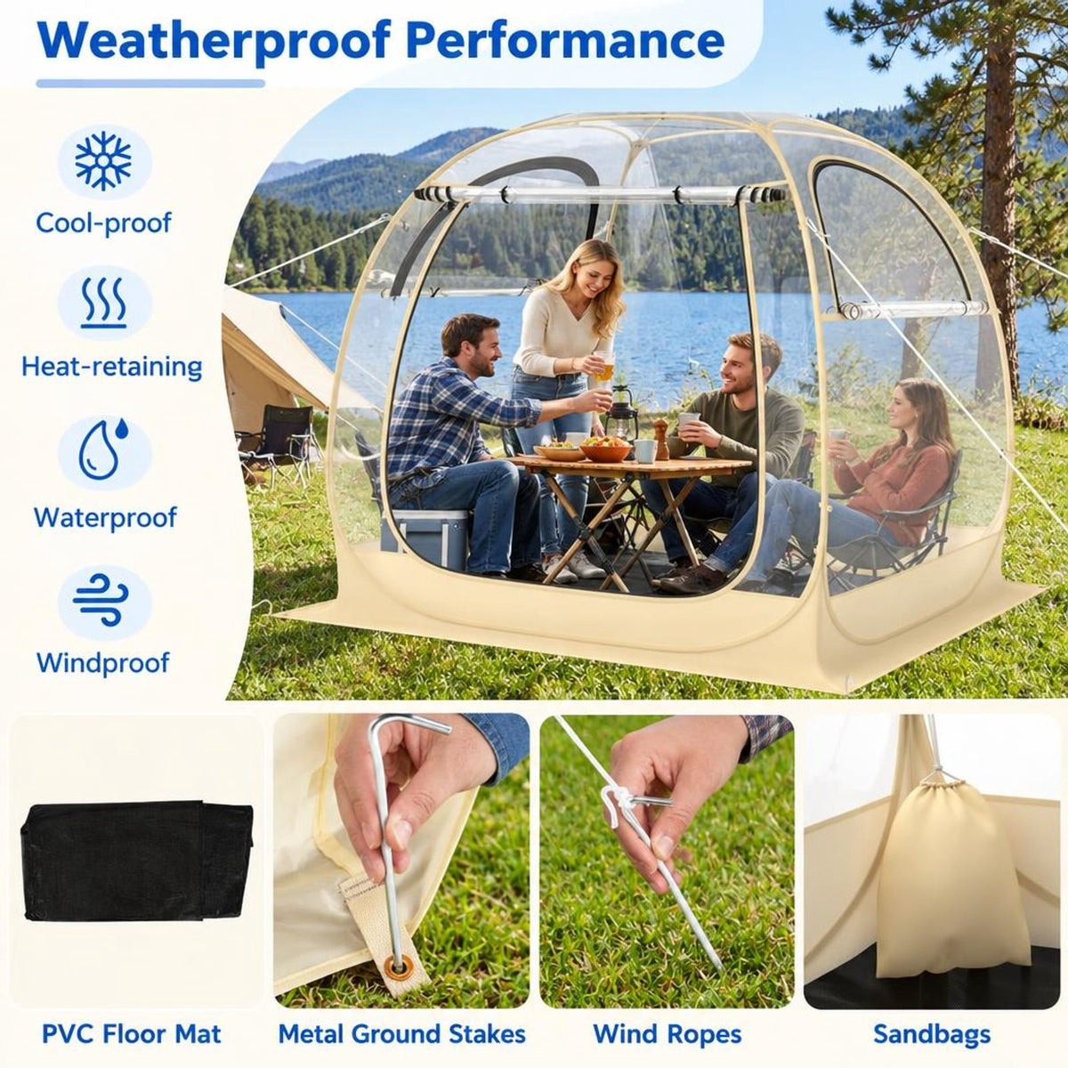 Airfind Instant Pop up Sports Tent with Carrying Bag and Floor Mat for 1-2/5-6 People, PVC Fiberglass S: Frame, 4.2 x 4.2 x 5.2 ft Footprint