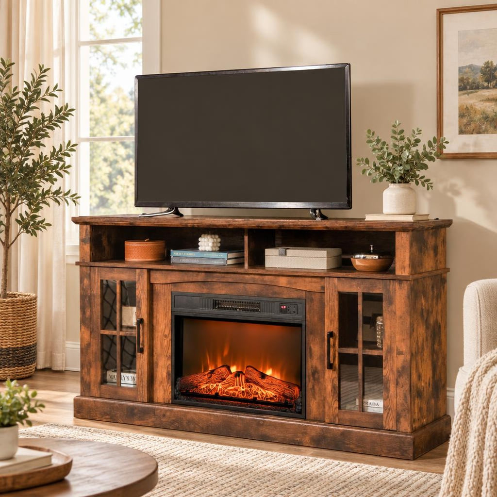 Airfind 18/23 Inch Electric Fireplace Inserted with Adjustable LED Flame-23 inches, Iron glass Frame